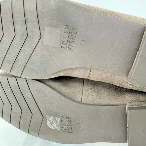 Eileen Fisher Sim Tumbled Nubuck Rye Taupe Suede Square Toe Loafer Flats Sz 8.5 - Picture 11 of 16